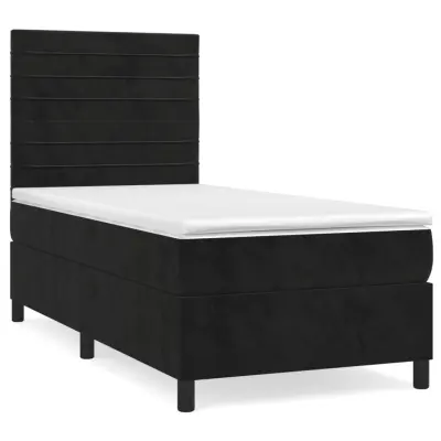 Box spring postelja - Vzmetna postelja z vzmetnico črn 90x190 cm žamet SL6968