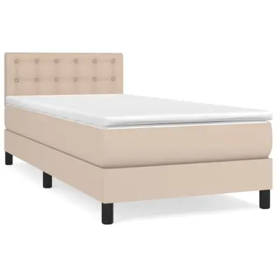 Box spring postelja - Vzmetna postelja z vzmetnico kapučino 90x200 cm umetno usnje SL21072