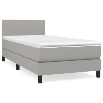 Box spring postelja - Vzmetna postelja z vzmetnico svetlo siv 100x200 cm blago SL19394