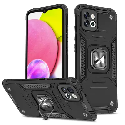 Armoured etui za Samsung Galaxy A03, magnetni nosilec Ring Armor, črn