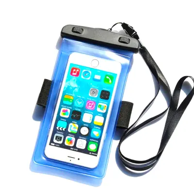 Vodoodporna torbica za telefon s PVC trakom za roko - modra