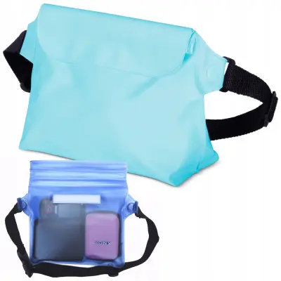 NEPREMOČLJIVA PVC STENSKA TORBA Z ZAPENJANJEM V PASU, SVETLO MODRA
