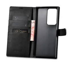 Usnjena torbica za Samsung Galaxy S23 Ultra Wallet Case, črna