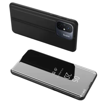 Sijajna preklopna torbica za Xiaomi Redmi 11A / Poco C55 / Redmi 12C Clear View Case črna