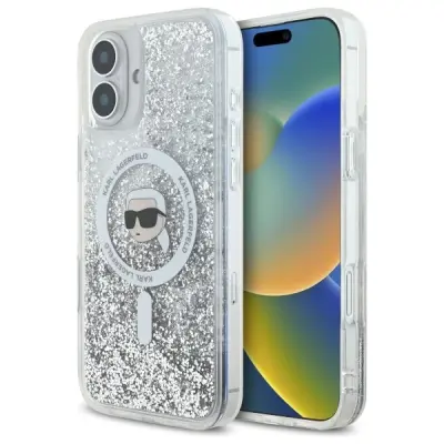 KARL LAGERFELD OVITEK Z TEKOČIMI BLEŠČICAMI KARL HEAD OVITEK ZA MAGSAFE ZA IPHONE 16 PLUS