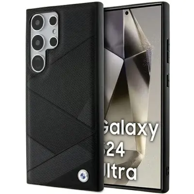 ETUI BMW SIGNATURE LEATHER CROSSING LINES PATTERN NA SAMSUNG GALAXY S24 ULTRA - CZARNE
