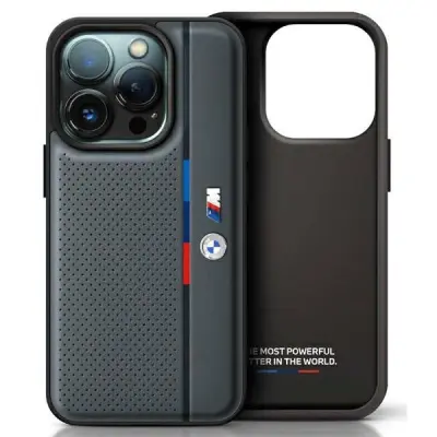 BMW M PERFORIRANI OVITEK TRIKOLOR DETAIL LINE ZA IPHONE 16 PRO TEMNO SIV