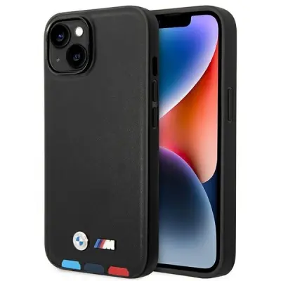 BMW USNJENI OVITEK STAMP TRICOLOR CASE ZA IPHONE 14 PLUS ČRN