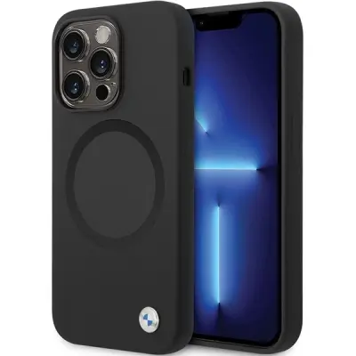 TEKOČI SILIKONSKI OVITEK BMW SIGNATURE ZA MAGSAFE ZA IPHONE 14 PRO ČRN