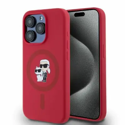 KARL LAGERFELD SILIKONSKI OVITEK ZA MAGSAFE RING ZA IPHONE 15 PRO RDEČ