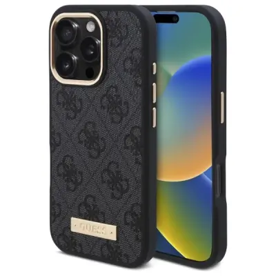 GUESS 4G LOGO PLOŠČICA ZA OVITEK MAGSAFE OVITEK ZA IPHONE 16 PRO ČRNA