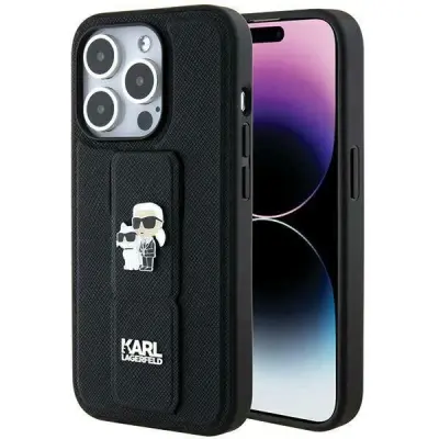 OVITEK KARL LAGERFELD GRIPSTAND SAFFIANO ZA IPHONE 13 PRO / 13 ČRN