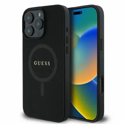 GUESS SAFFIANO KLASIČNI LOGO OVITEK ZA MAGSAFE ZA IPHONE 16 PRO ČRN