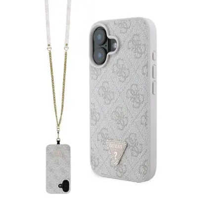 GUESS USNJENI KOVINSKI LOGO STRASS OVITEK CROSSBODY ZA IPHONE 16 ROZA