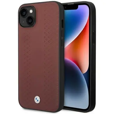 USNJENI OVITEK BMW Z DIAMANTNIM VZORECEM ZA IPHONE 14 BURGUNDY OVITEK