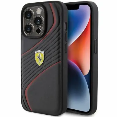 OVITEK FERRARI TWIST METAL LOGO ZA IPHONE 15 PRO ČRN OVITEK
