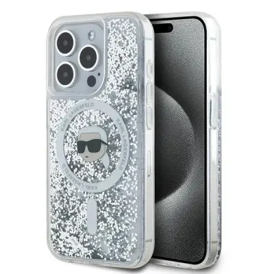 ETUI KARL LAGERFELD LIQUID GLITTER KARL HEAD MAGSAFE NA IPHONE 15 PRO MAX - PRZEZROCZYSTE