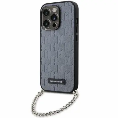 KARL LAGERFELD SAFFIANO MONOGRAM OVITEK VERIŽICA ZA IPHONE 14 PRO SREBRNA