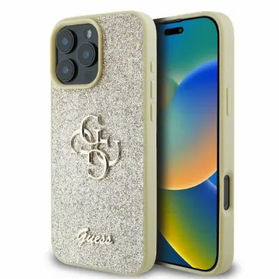 GUESS FIXED GLITTER BIG 4G OVITEK ZA IPHONE 16 PRO MAX GOLD CASE COVER