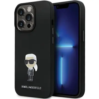 SILIKONSKI OVITEK IKONIK KARL LAGERFELD ZA IPHONE 13 PRO / 13 ČRN