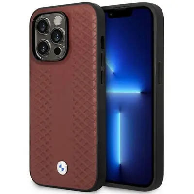 USNJENI OVITEK BMW Z DIAMANTNIM VZORECEM ZA MAGSAFE OVITEK ZA IPHONE 14 PRO BORDO