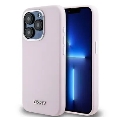 DKNY TEKOČI SILIKONSKI OVITEK MAJHEN KOVINSKI LOGO ZA MAGSAFE ZA IPHONE 15 PRO ROZA