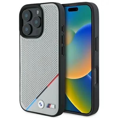 BMW M PERFORIRANI OVITEK TRICOLOR LINE ZA MAGSAFE OVITEK ZA IPHONE 16 PRO SIVA
