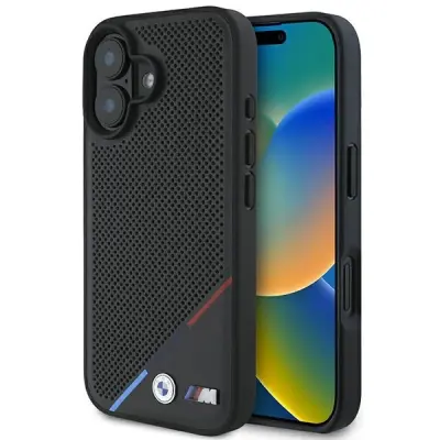 BMW M PERFORIRANI OVITEK TRICOLOR LINE ZA MAGSAFE ZA IPHONE 16 PLUS ČRN