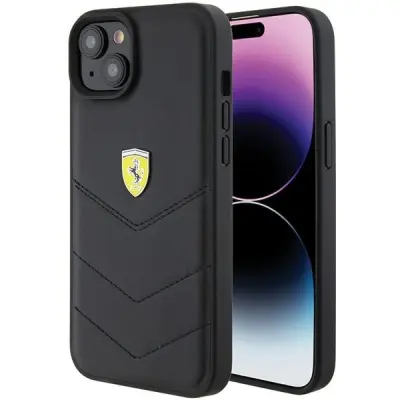 FERRARI PREŠIT KOVINSKI OVITEK LOGO ZA IPHONE 15 PLUS ČRN OVITEK