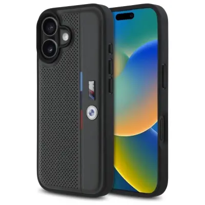 BMW M PERFORIRANI OVITEK TRIKOLOR DETAIL LINE ZA IPHONE 16 TEMNO SIV