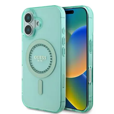 GUESS OVITEK IMPL RHINESTONES ZA MAGSAFE ZA IPHONE 16 PLUS ZELEN OVITEK