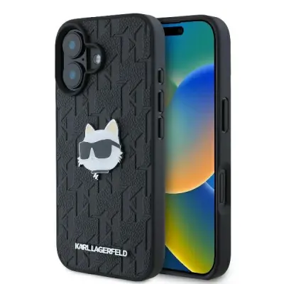 KARL LAGERFELD MONOGRAM CHOUPETTE HEAD PIN OVITEK ZA IPHONE 16 ČRNA