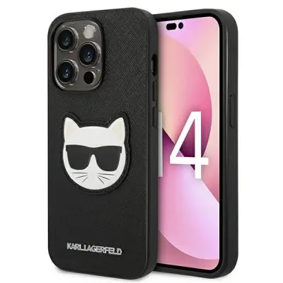 KARL LAGERFELD SAFFIANO CHOUPETTE HEAD PATCH OVITEK ZA IPHONE 14 PRO ČRN