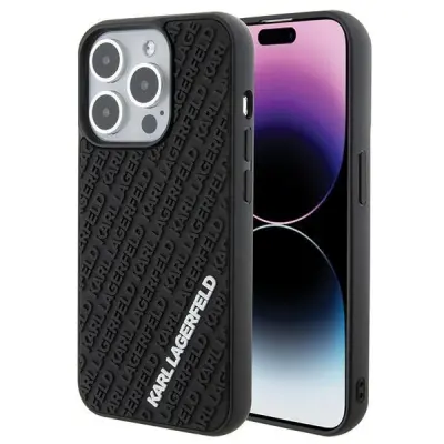 KARL LAGERFELD 3D GUMIJASTI OVITEK MULTI LOGO ZA IPHONE 15 PRO ČRN