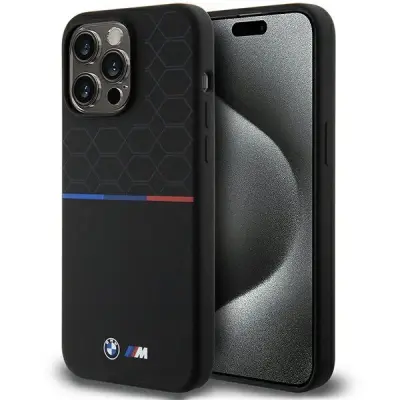 BMW M SILIKONSKI OVITEK Z VZORCEM MAGSAFE ZA IPHONE 15 PRO MAX, ČRN