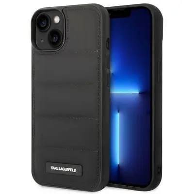 OVITEK KARL LAGERFELD PUFFY PODOLGAT LOGO ZA IPHONE 14 OVITEK ČRN