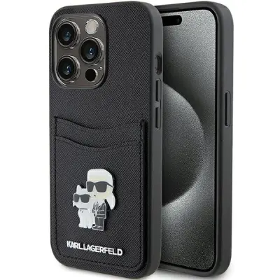 KARL LAGERFELD SAFFIANO CARDSLOT OVITEK ZA IPHONE 15 PRO ČRN