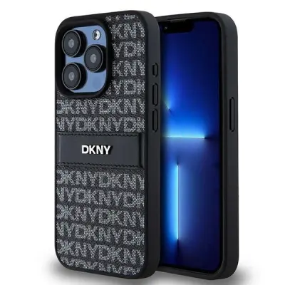DKNY USNJENI OVITEK MONO S STRIPE & METAL LOGO ZA IPHONE 15 PRO MAX ČRN