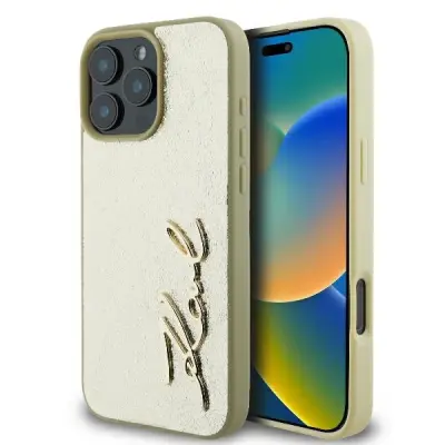 OVITEK S KOVINSKIM PODPISOM KARL LAGERFELD ZA IPHONE 16 PRO ZLAT OVITEK