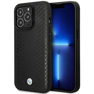 USNJEN OVITEK BMW Z DIAMANTNIM VZORECEM MAGSAFE ZA IPHONE 14 PRO MAX ČRN
