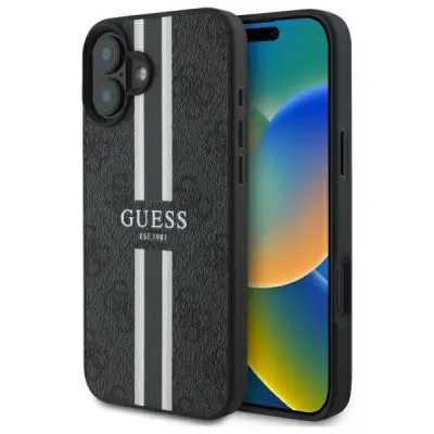 OVITEK GUESS 4G PRINTED STRIESES ZA MAGSAFE ZA IPHONE 16 ČRNO