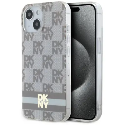 DKNY OVITEK V KARIRANEM MONO VZORCU MAGSAFE ZA IPHONE 15/14/13 BEŽ