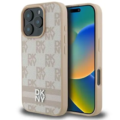 OVITEK DKNY V KARIRANEM VZORCU ZA IPHONE 16 PRO ROZA