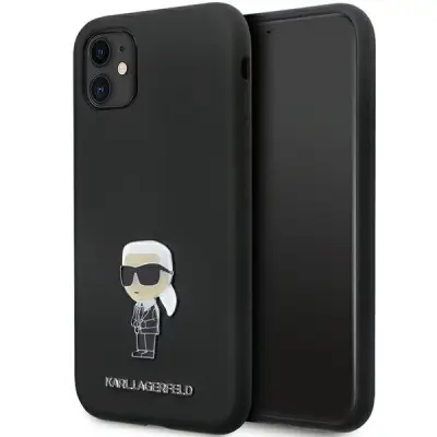 KARL LAGERFELD SILIKONSKI OVITEK IKONIK METAL PIN ZA IPHONE 11 XR ČRN