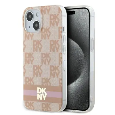 DKNY OVITEK V KARIRANEM MONO VZORCU MAGSAFE ZA IPHONE 15 14 13 ROZA