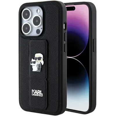 OVITEK KARL LAGERFELD GRIPSTAND SAFFIANO ZA IPHONE 15 PRO ČRN