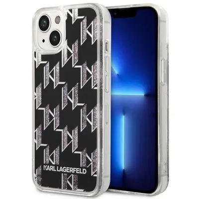 OVITEK KARL LAGERFELD LIQUID GLITTER MONOGRAM ZA IPHONE 14 ČRN