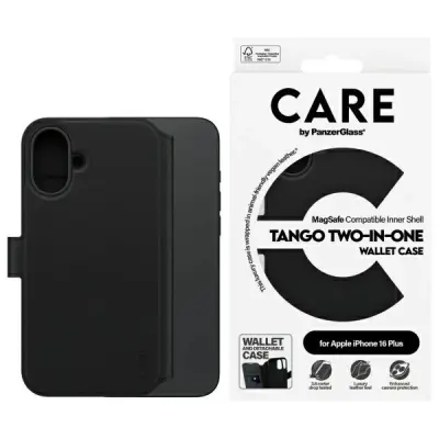 CARE BY PANZERGLASS OVITEK DENARNICA 2V1 ZA MAGSAFE ZA IPHONE 16 PLUS ČRNA