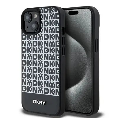 USNJENI OVITEK DKNY S POTISKANIM VZORCEM ZA MAGSAFE OVITEK ZA IPHONE 15/14/13 - ČRN