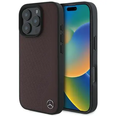 MERCEDES OVITEK MAGSAFE MB WOOD USNJEN ZA IPHONE 16 PRO MAX RDEČ